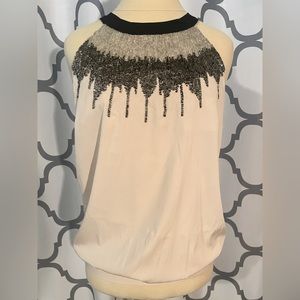 🤍 stunning nude tank top, with metallic beading at the neckline 🤍